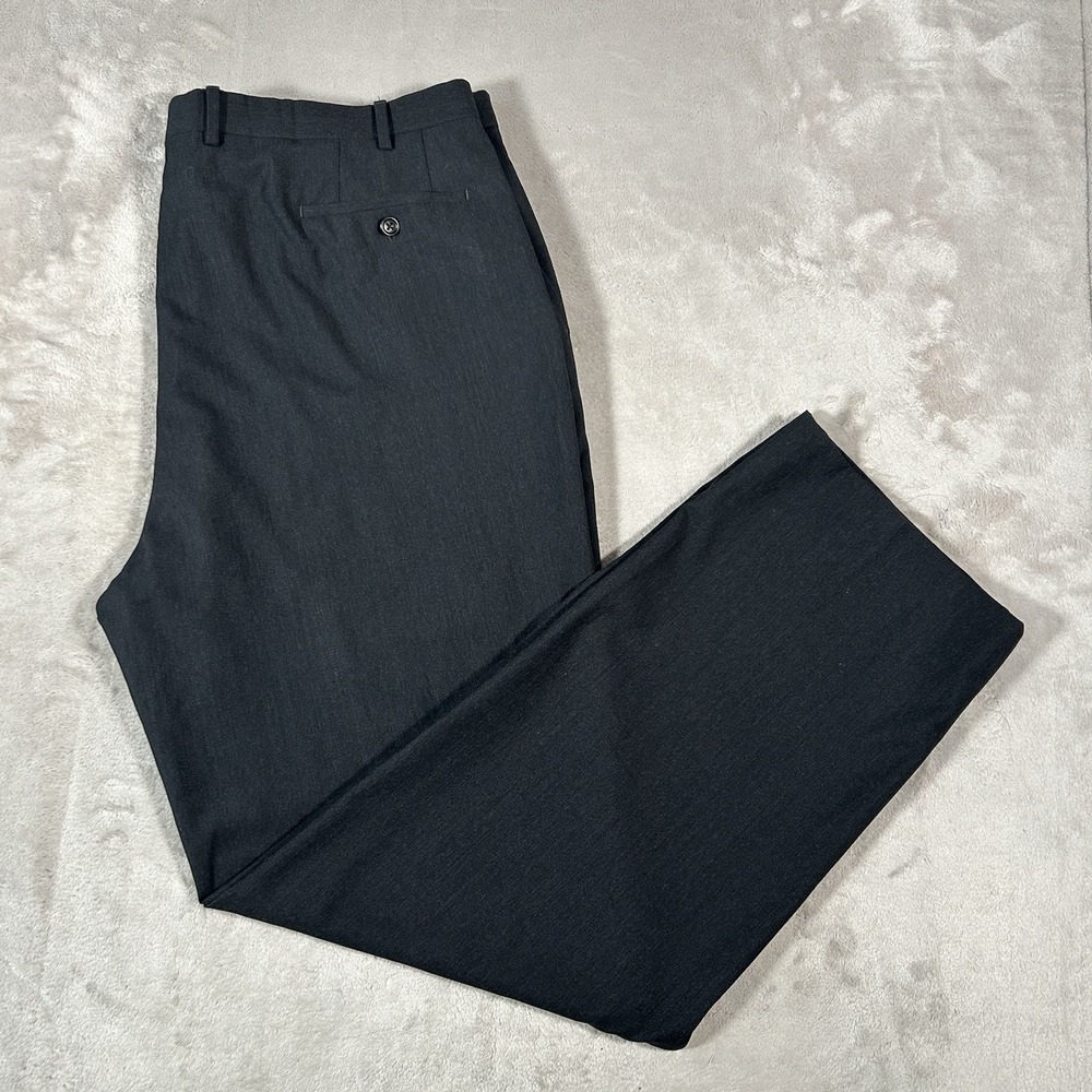 Armani Collezioni Vintage Mens 40x34 Black Herringbone Wool Dress Pants Italy